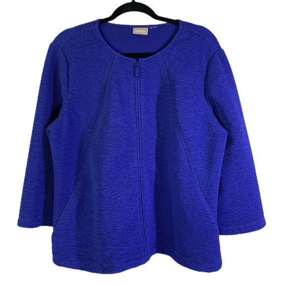 CHICO'S Cobalt Blue Textured Zipper Cardigan Sweater‎ - Picture 1 of 13